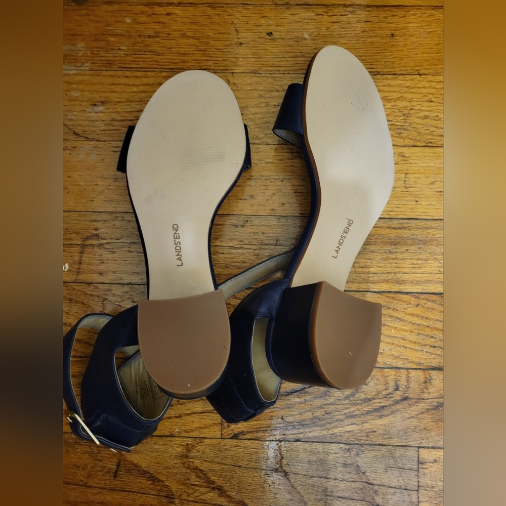 Lands' End Blue Strappy Adjustable Sandals with Gold Buckle Size 7B - Picture 8 of 16